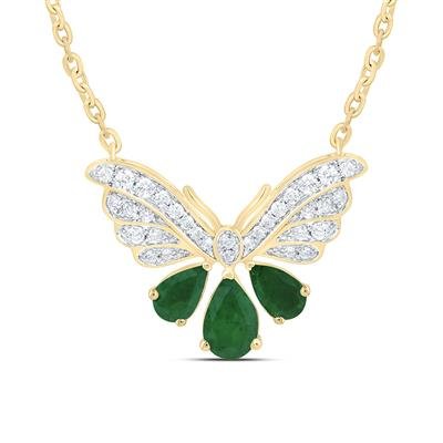 1/5CTW-NAT DIA ANA M 3/4CT-PS-EM NAT GEM BUTTERFLY NECKLACE (18 INCH)