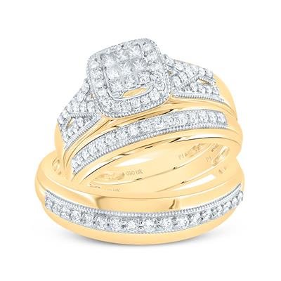 10k Gold Round Diamond Square Matching Wedding Ring Set 3/4 Cttw – Yellow & White Gold