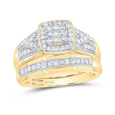 10k Gold Round Diamond Square Matching Wedding Ring Set 3/4 Cttw – Yellow & White Gold