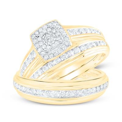 14k Gold Round Diamond Matching Wedding Ring Set 7/8 Cttw – White & Yellow Gold