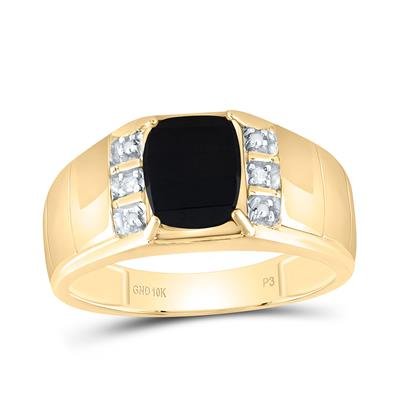 10k Yellow Gold Round Diamond & Black Onyx Solitaire Ring – 0.02 Cttw