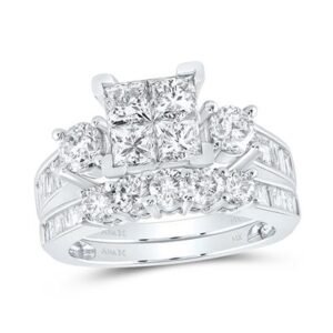 10k White Gold Princess Diamond Bridal Wedding Ring Set 3 Cttw
