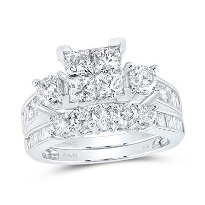 10k White Gold Princess Diamond Bridal Wedding Ring Set 3 Cttw
