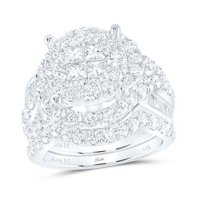 14k White Gold Princess Diamond Bridal Wedding Ring Set – 3 Cttw