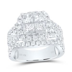 14k White Gold Princess Diamond Cluster Bridal Engagement Ring 3 Cttw