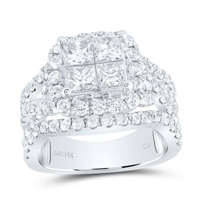 14k White Gold Princess Diamond Cluster Bridal Engagement Ring 3 Cttw