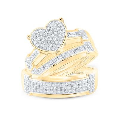 10k Yellow & White Gold Round Diamond Heart Matching Wedding Ring Set – 1/2 Cttw