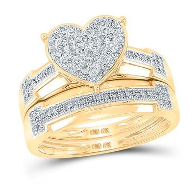 10k Yellow & White Gold Round Diamond Heart Matching Wedding Ring Set – 1/2 Cttw