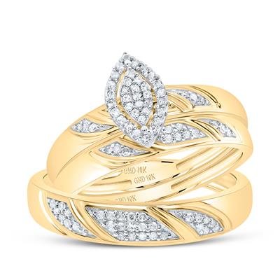10k Yellow Gold Diamond Matching Trio Wedding Bridal Ring Set 1/4 Cttw