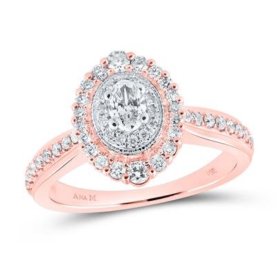 Rose Gold Oval Diamond Halo Bridal Engagement Ring