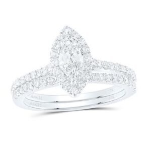 14k White Gold Marquise Diamond Halo Bridal Wedding Ring Set 1 Cttw (Certified)