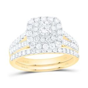 14k Yellow Gold Princess Diamond Halo Bridal Wedding Ring Set 1-1/2 Cttw (Certified)