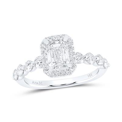 14k White Gold Emerald Diamond Halo Bridal Engagement Ring – 1.75 Cttw (Certified)