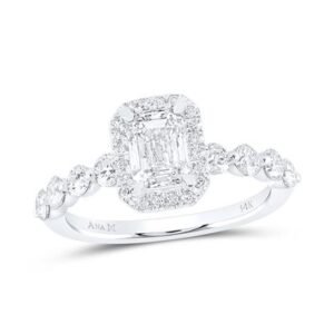 14k White Gold Emerald Diamond Halo Bridal Engagement Ring 1-3/4 Cttw (Certified)