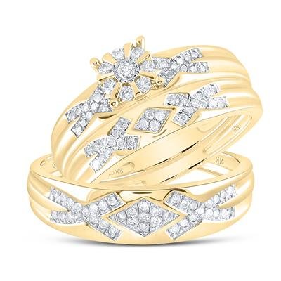 3/8 Cttw Diamond Round Trio Wedding Ring Set