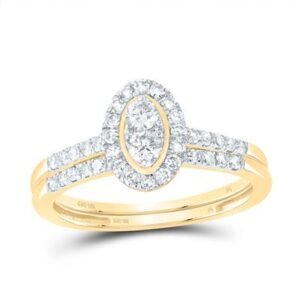 1/2 CTTW Natural Diamond Oval Single Halo Bridal Set