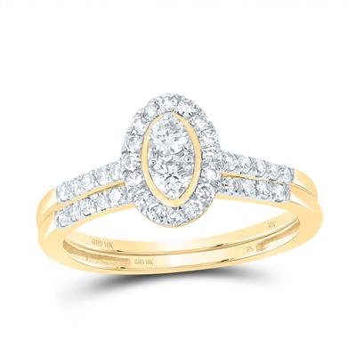 1/2 CTTW Natural Diamond Oval Single Halo Bridal Set