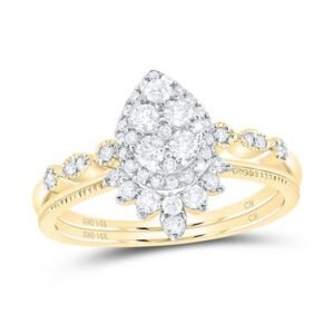 1/2 CTTW Natural Diamond Pear Single Halo Bridal Set