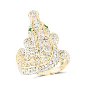 2 7/8 Cttw Natural Diamond & Emerald Crocodile Ladies Ring – Unique Animal Design