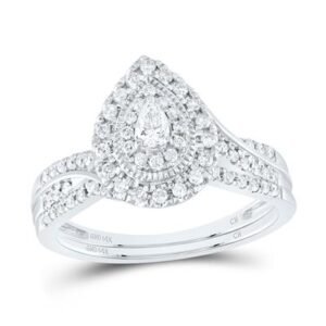1/2 CTTW Natural Diamond Pear Double Halo Bridal Set
