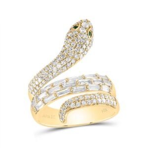 1 3/8 Cttw Natural Diamond & Emerald Snake Fashion Ring