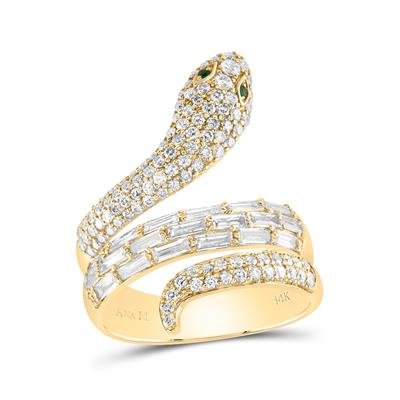 1 3/8 Cttw Natural Diamond & Emerald Snake Fashion Ring