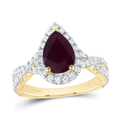 3/4 Cttw Natural Diamond Pear Ruby Halo Engagement Ring