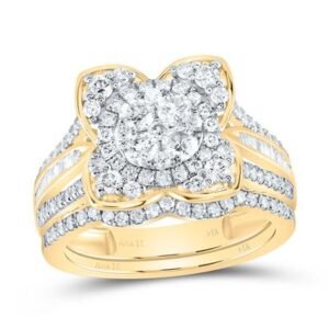 1 1/3 CTTW Natural Diamond Fashion Flower Bridal Set