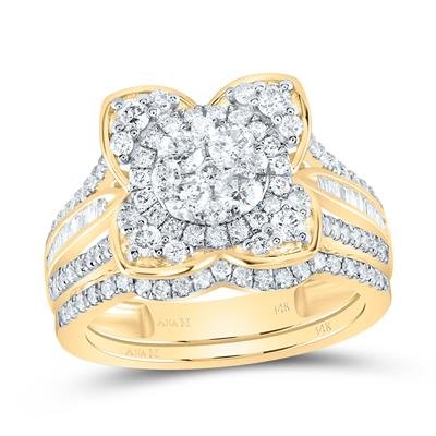 1 1/3 CTTW Natural Diamond Fashion Flower Bridal Set