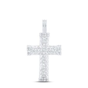 10k White Gold Round Diamond Cross Pendant 1/6 Cttw