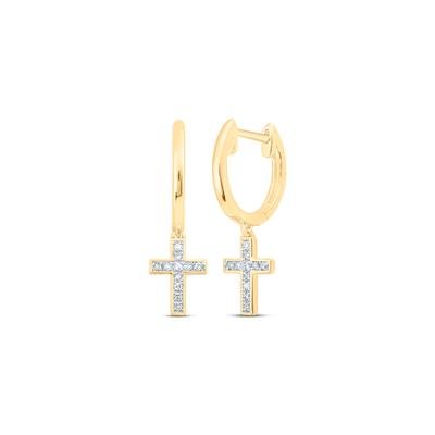 10k Yellow Gold Round Diamond Cross Dangle Nicoles Dream Collection Earrings 1/20 Cttw
