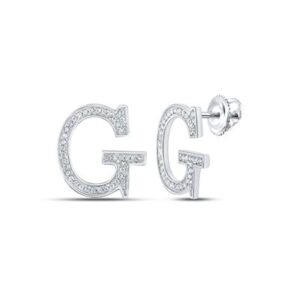 10k Yellow Gold Round Diamond G Initial Letter Earrings 1/6 Cttw