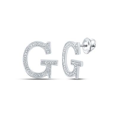 10k Yellow Gold Round Diamond G Initial Letter Earrings 1/6 Cttw
