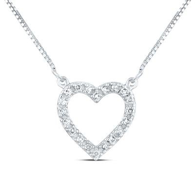 10k White Gold Round Diamond Heart Necklace 1/12 Cttw