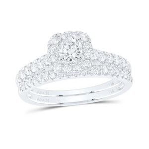14k Gold Round Diamond Bridal Wedding Ring Set – 1 Cttw (Certified)